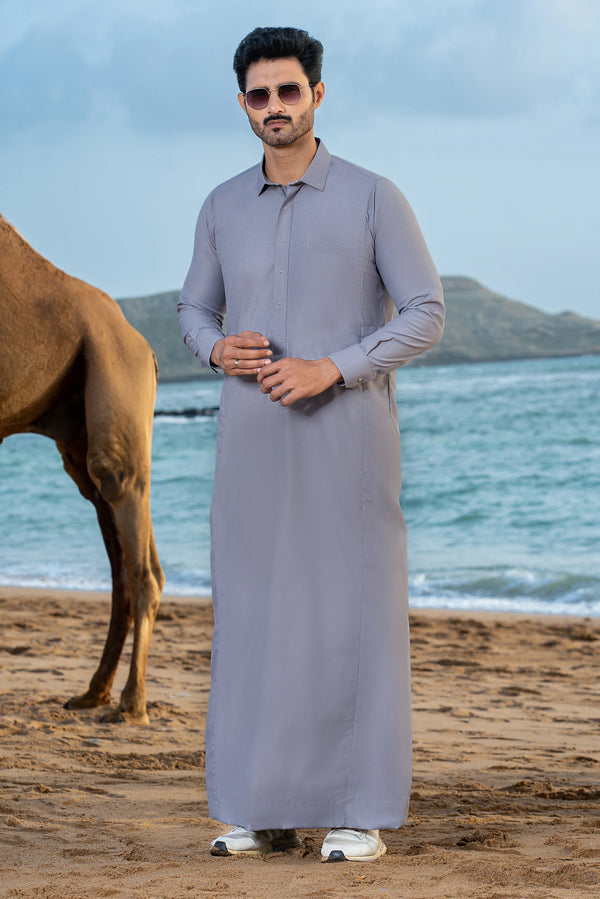Silver Gray Saudi Shirt Collar Thobe - Exude Elegance